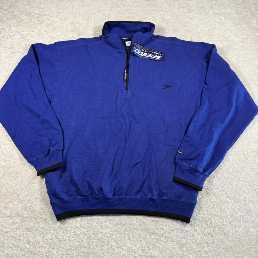 Speedo Sport Systems Mens Large Royal Blue Quarter Zip Pullover Pique Knit NWT